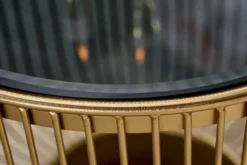Runder Couchtisch VARIATION 80cm gold Metallgestell Schwarzglas Handarbeit