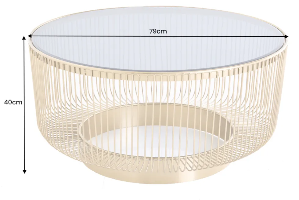 Runder Couchtisch VARIATION 80cm gold Metallgestell Schwarzglas Handarbeit