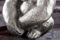 Runder Couchtisch WILDLIFE KONG 60cm silber Metall Glas Affenfigur Gorilla Skulptur handmade