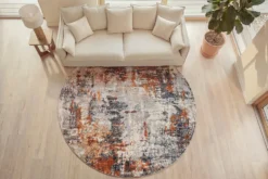 Runder Design Teppich MODERN ART 230cm beige grau kupfer Kurzflor Indoor