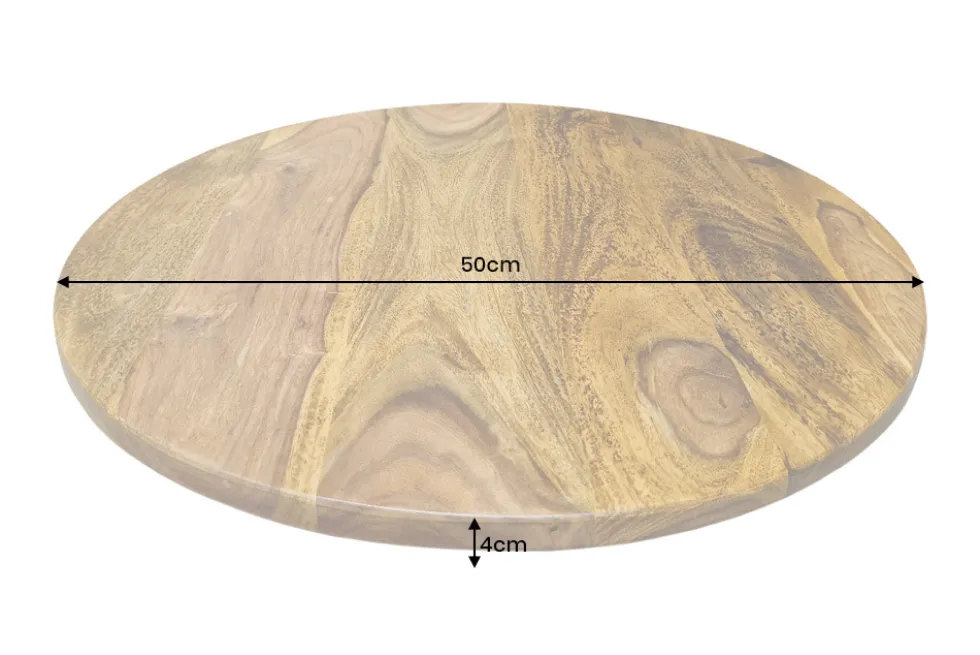 Runder Drehteller MAKASSAR 50cm braun Sheesham Massivholz stone finish handmade