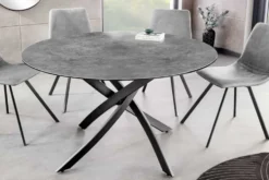 Runder Esstisch ALPINE 120cm anthrazit Keramik schwarzes Metallgestell
