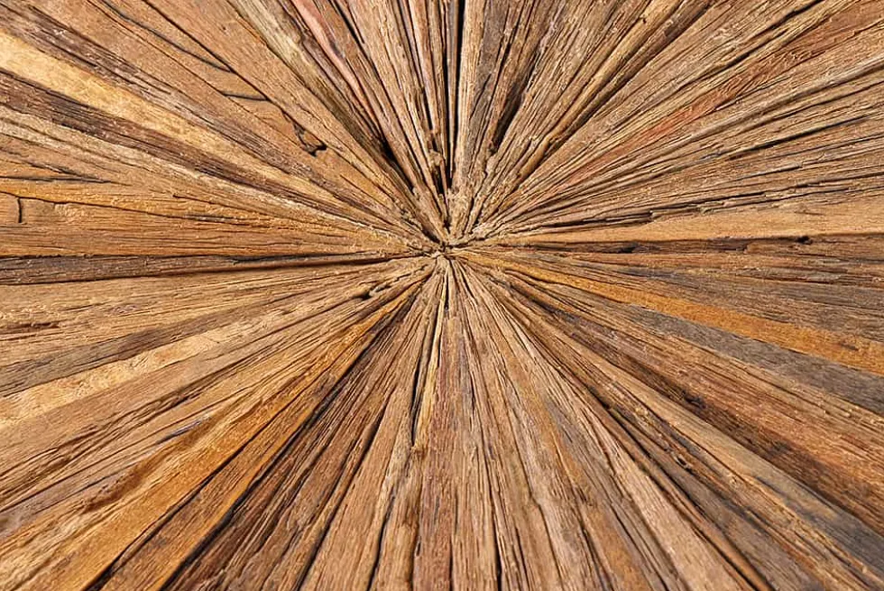 Runder Esstisch BARRACUDA 120cm braun Teak Massivholz Glasplatte silber Edelstahl verchromt