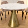 Runder Esstisch ELEGANCIA 100cm messing weiß Marmor Eisen mit Säulenfuß