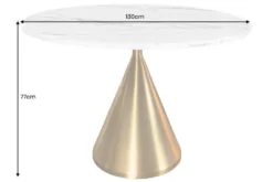 Runder Esstisch ELEGANCIA 130cm weiß Marmor gold Metall mit Säulenfuß
