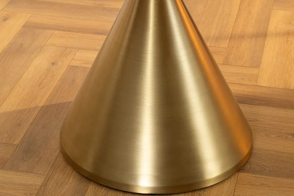 Runder Esstisch ELEGANCIA 130cm weiß Marmor gold Metall mit Säulenfuß