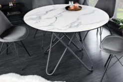 Runder Esstisch ELLIPSE 120cm Marmor weiß Keramik made in Italy Hairpin Legs