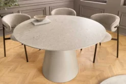 Runder Esstisch EN VOGUE 120cm matt grau Beton-Design mit Säulenfuß
