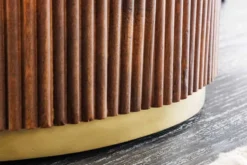 Runder Esstisch GATSBY 140cm braun gold Mangoholz weiße Marmorplatte Säulenfuß