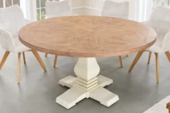 Runder Esstisch HAMPTONS 140cm hellbraun creme recycelte Pinie Massivholz