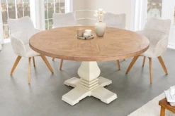 Runder Esstisch HAMPTONS 140cm hellbraun creme recycelte Pinie Massivholz