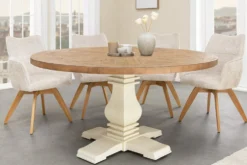 Runder Esstisch HAMPTONS 120cm hellbraun creme recycelte Pinie Massivholz
