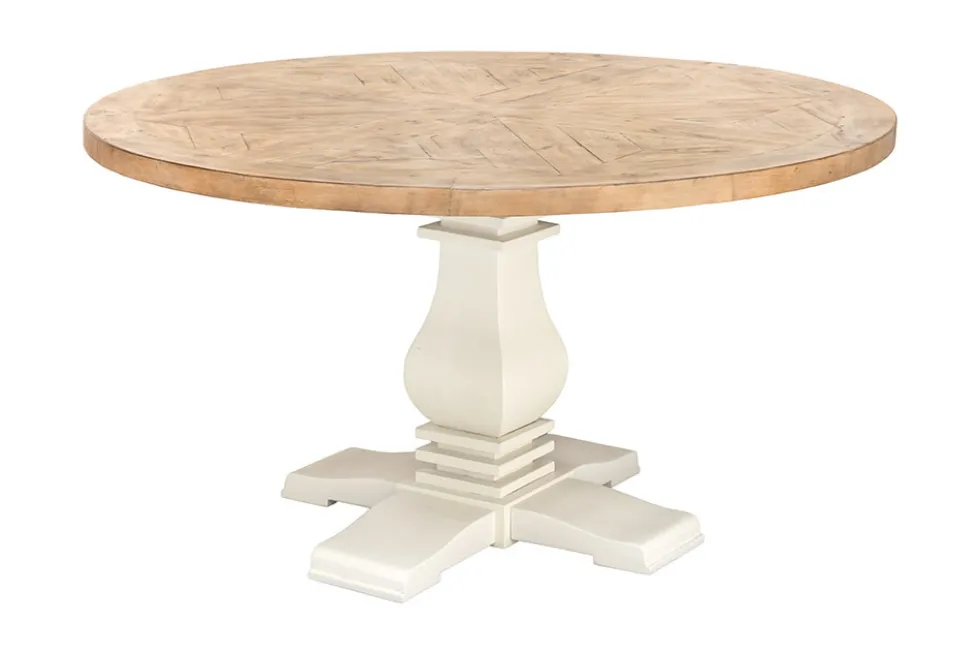 Runder Esstisch HAMPTONS 120cm hellbraun creme recycelte Pinie Massivholz