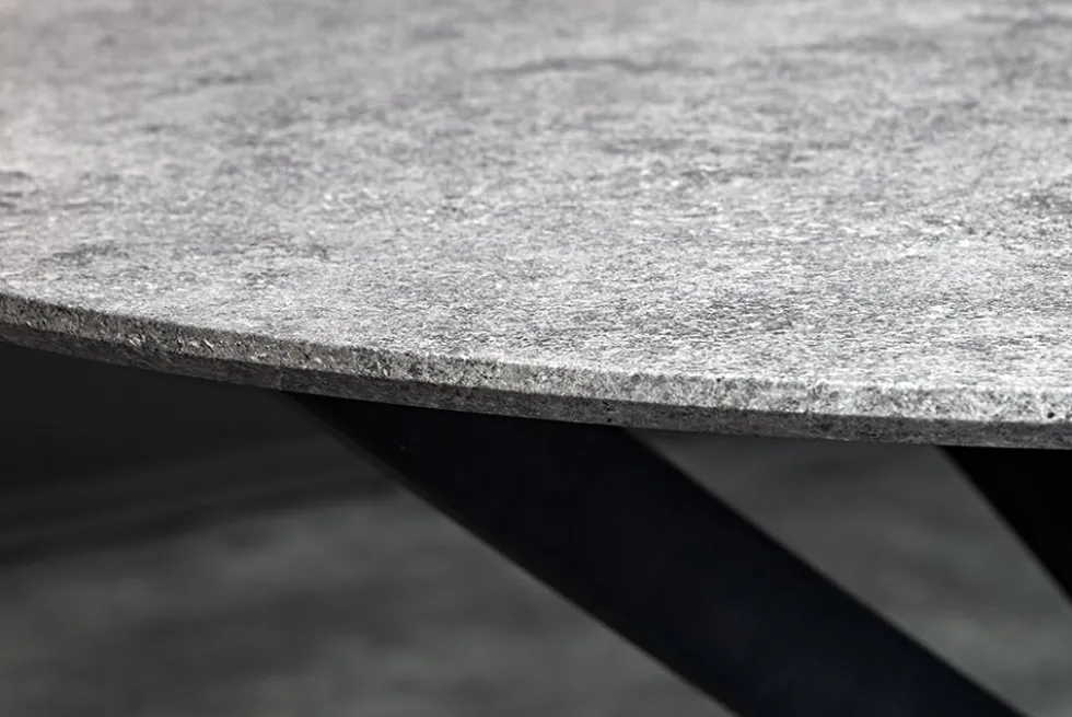 Runder Esstisch HELIX 120cm grau Beton-Design schwarze Metallbeine Sterngestell