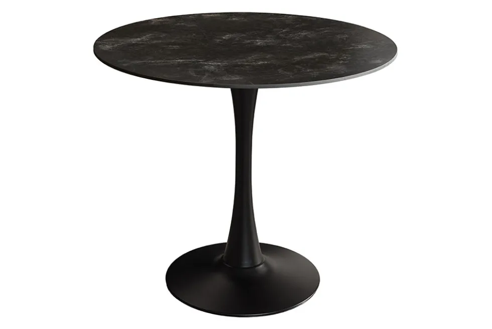 Runder Esstisch LYON 80cm anthrazit Marmor Keramik Bistrotisch schwarzer Säulenfuß