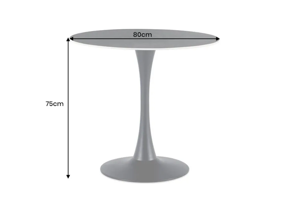 Runder Esstisch LYON 80cm anthrazit Marmor Keramik Bistrotisch schwarzer Säulenfuß