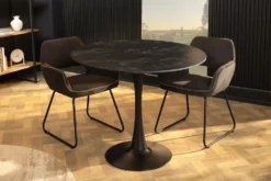 Runder Esstisch LYON 80cm anthrazit Marmor Keramik Bistrotisch schwarzer Säulenfuß