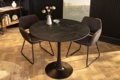 Runder Esstisch LYON 80cm anthrazit Marmor Keramik Bistrotisch schwarzer Säulenfuß