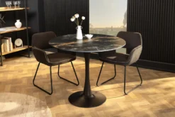 Runder Esstisch LYON 80cm schwarz gold sand Aurora Oro Keramik Bistrotisch Säulenfuß