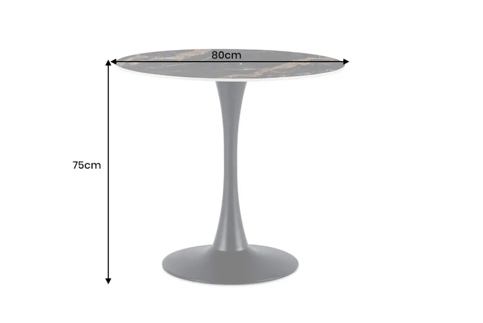 Runder Esstisch LYON 80cm schwarz gold sand Aurora Oro Keramik Bistrotisch Säulenfuß