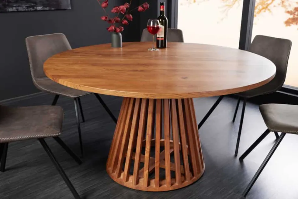 Runder Esstisch MAISON JADE 120cm natur Akazie Massivholz Säulenfuß