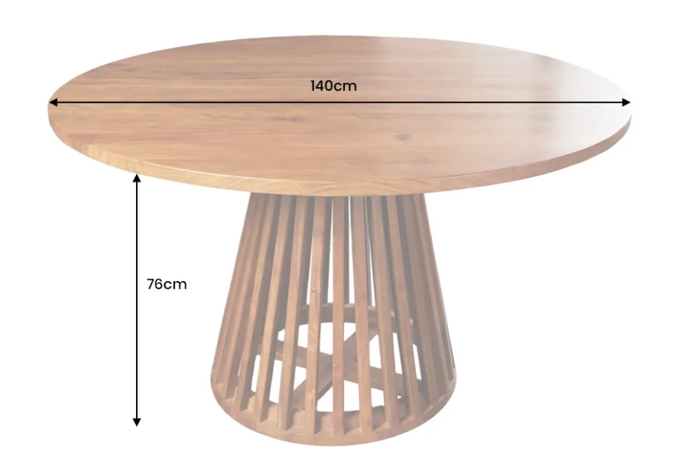 Runder Esstisch MAISON JADE 140cm natur Akazie Massivholz Säulenfuß