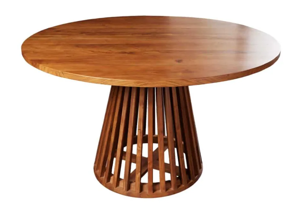 Runder Esstisch MAISON JADE 140cm natur Akazie Massivholz Säulenfuß