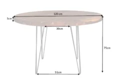 Runder Esstisch MAKASSAR 120cm braun Sheesham Massivholz stone finish Hairpin Legs
