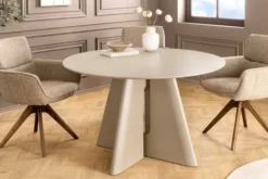 Runder Esstisch ORGANIKO 120cm cement greige mit skulpturalem Säulengestell