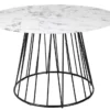 Runder Esstisch PARIS 120cm weiß Marmor-Design Glas schwarzes Metallgestell