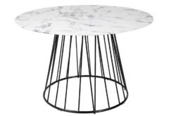 Runder Esstisch PARIS 120cm weiß Marmor-Design Glas schwarzes Metallgestell