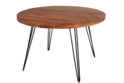 Runder Esstisch SCORPION 120cm Akazie natur Massivholz Hairpin Legs Retro Design
