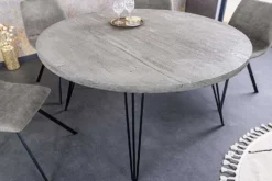 Runder Esstisch SCORPION 80cm grau Mangoholz massiv schwarze Metallbeine Hairpin Legs