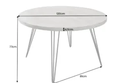 Runder Esstisch SCORPION 120cm grau Mangoholz massiv schwarze Metallbeine Hairpin Legs