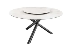 Runder Esstisch SPIN 150cm weiß mit 360° drehbarer Servierplatte Marmor Keramik schwarz