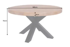 Runder Esstisch THOR 140cm natur massives Mangoholz schwarzes Metallgestell