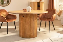 Runder Esstisch TRES CHIC 120cm braun Mangoholz Massivholz mit Stauraum