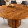 Runder Esstisch TRES CHIC 120cm braun Sheeshamholz stone finish massiv mit Säulenfuß