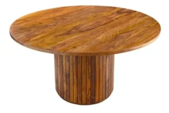 Runder Esstisch TRES CHIC 120cm braun Sheeshamholz stone finish massiv mit Säulenfuß