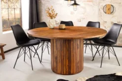 Runder Esstisch TRES CHIC 120cm braun Sheeshamholz stone finish massiv mit Säulenfuß