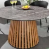 Runder Esstisch VALHALLA 115cm Keramik Lamellen-Design Indoor Outdoor