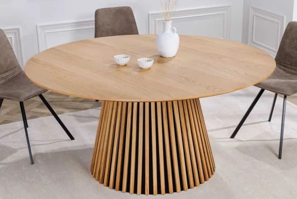 Runder Esstisch VALHALLA WOOD 120cm natur Eichenholz Säulenfuß