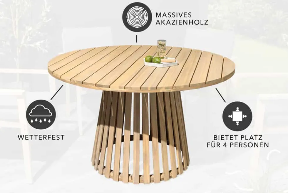 Runder Gartentisch KOPENHAGEN 120cm natur Akazie Massivholz In- und Outdoor wetterfest