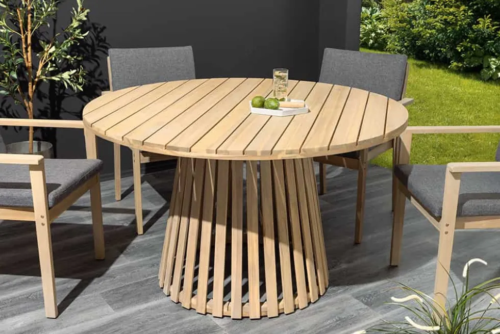Runder Gartentisch KOPENHAGEN 120cm natur Akazie Massivholz In- und Outdoor wetterfest