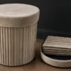 Runder Hocker ÉLAN 40cm champagner greige Samt faltbar mit Stauraum