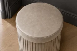 Runder Hocker ÉLAN 40cm champagner greige Samt faltbar mit Stauraum