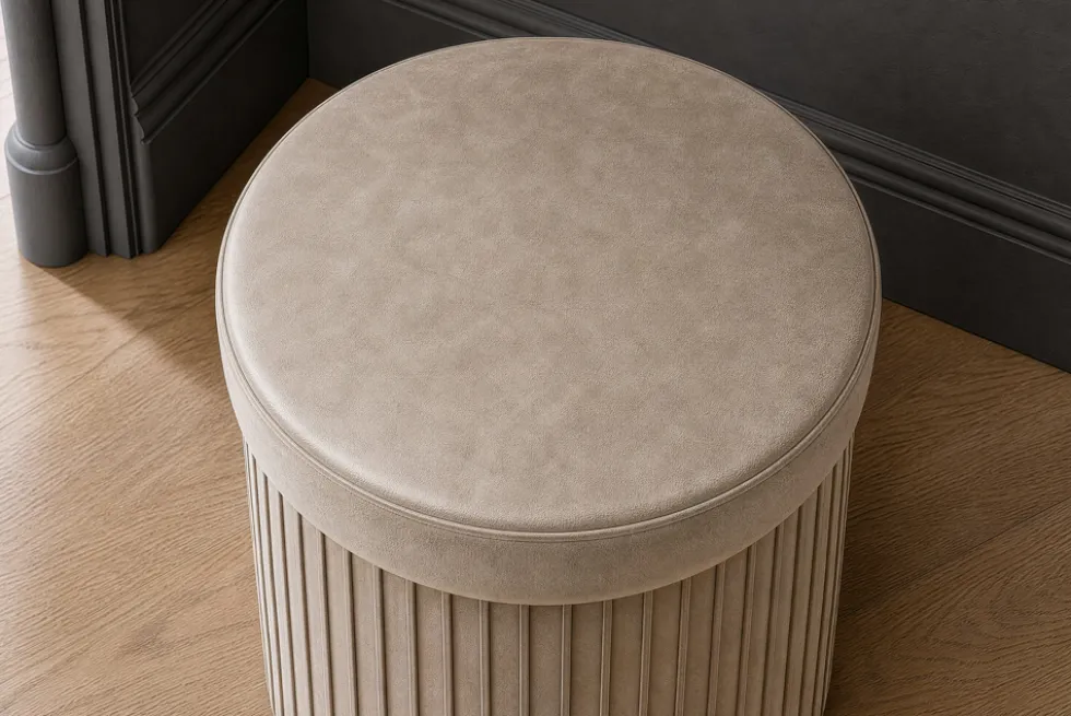 Runder Hocker ÉLAN 40cm champagner greige Samt faltbar mit Stauraum