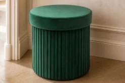 Runder Hocker ÉLAN 40cm grün Samt faltbar mit Stauraum