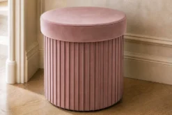 Runder Hocker ÉLAN 40cm rosa Samt faltbar mit Stauraum
