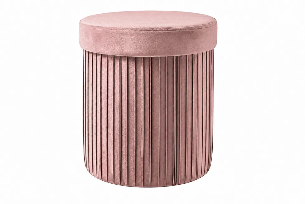 Runder Hocker ÉLAN 40cm rosa Samt faltbar mit Stauraum